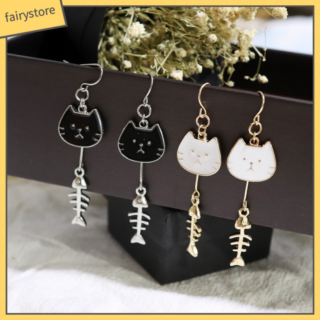 1 Đôi Bông Tai Hình Mèo Bằng Thép Không Gỉ Dễ Thương Dành Cho Nữ