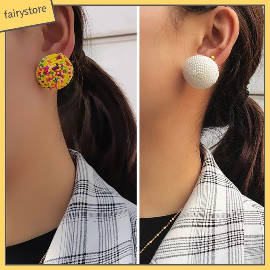 [FRO] 1 Đôi Bông Tai Xỏ Hạt Tròn Nhiều Màu Phong Cách Bohemian Vintage Thích Hợp Đi Tiệc