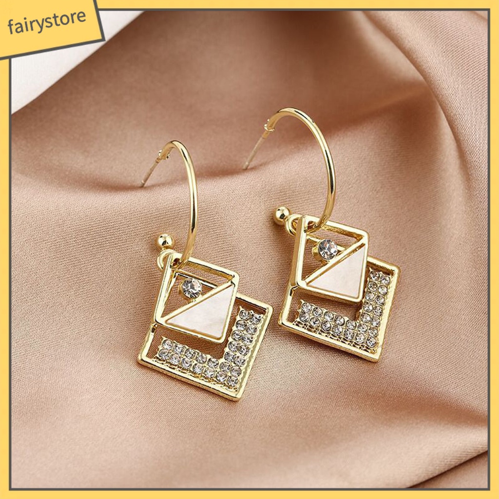 1 Đôi Bông Tai Hình Vuông Đính Đá Trang Nhã