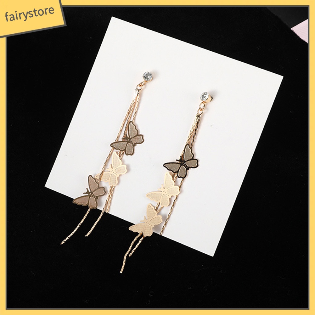 Bông Tai Dáng Dài Hình Bướm Đính Đá Thời Trang Cho Nữ