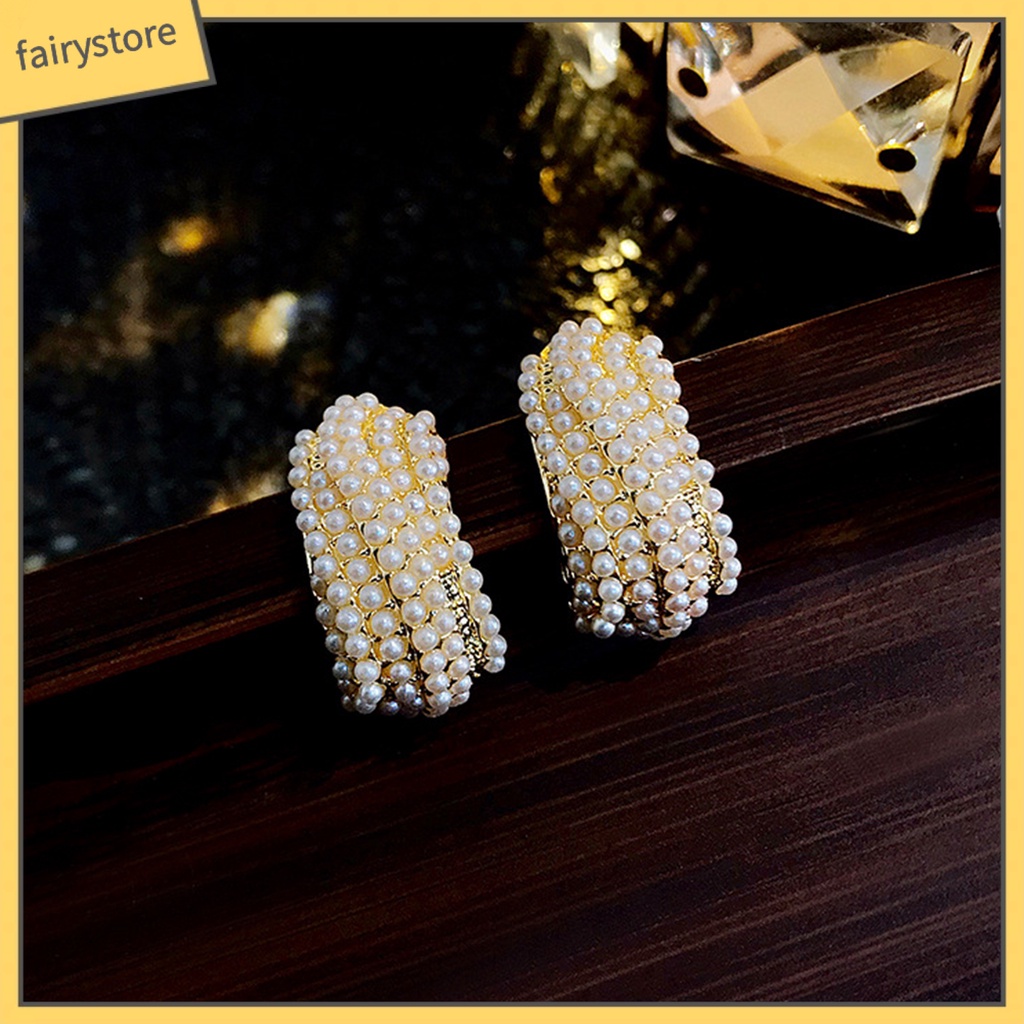 1 Đôi Bông Tai Ngọc Trai Nhân Tạo Hình Chữ C Thời Trang Dành Cho Nữ