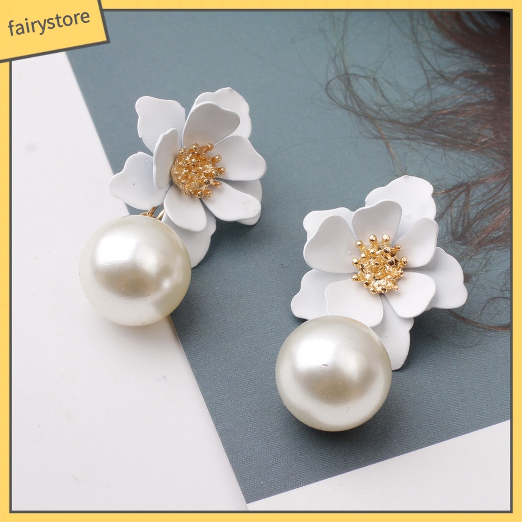 1 Đôi Bông Tai Hình Hoa Lớn Bằng Hợp Kim Đính Ngọc Trai Nhân Tạo Dành Cho Nữ