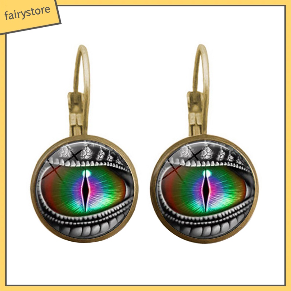 [FRO] Bông Tai Mặt Kính Cabochon Mắt Rồng Tròn Cổ Điển Quà Tặng Cho Nữ