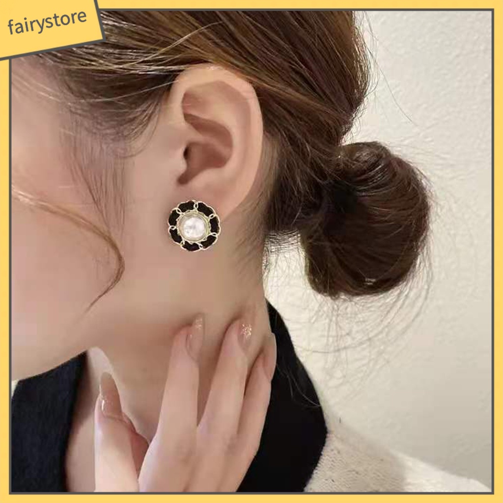 1 Đôi Bông Tai Hình Học Đính Ngọc Trai Nhân Tạo Mạ Điện Thanh Lịch Dành Cho Nữ