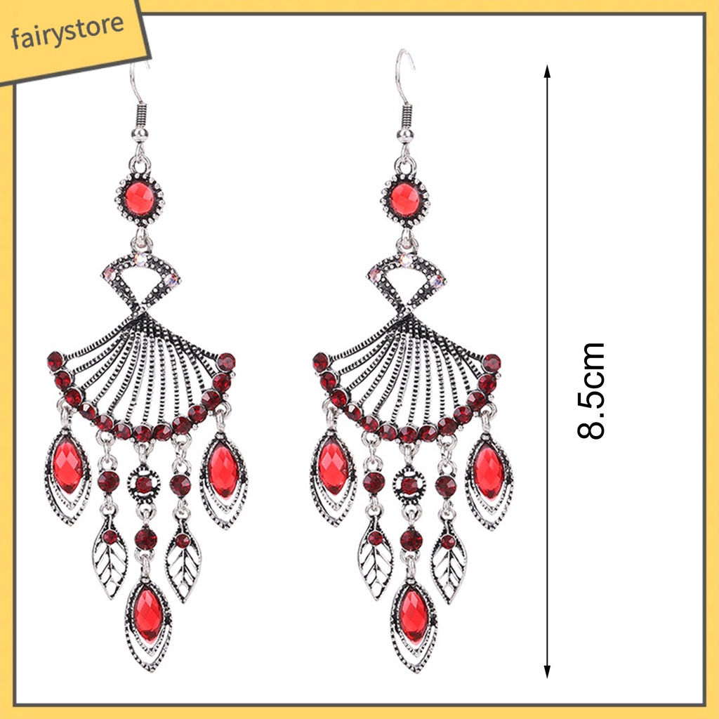 1 Đôi Bông Tai Dáng Dài Hình Quạt Đính Pha Lê Giả Phong Cách Bohemian Thời Trang Cho Nữ
