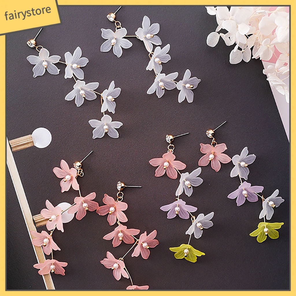 1 Đôi Bông Tai Hình Hoa Đính Ngọc Trai Giả Bằng Acrylic Thời Trang