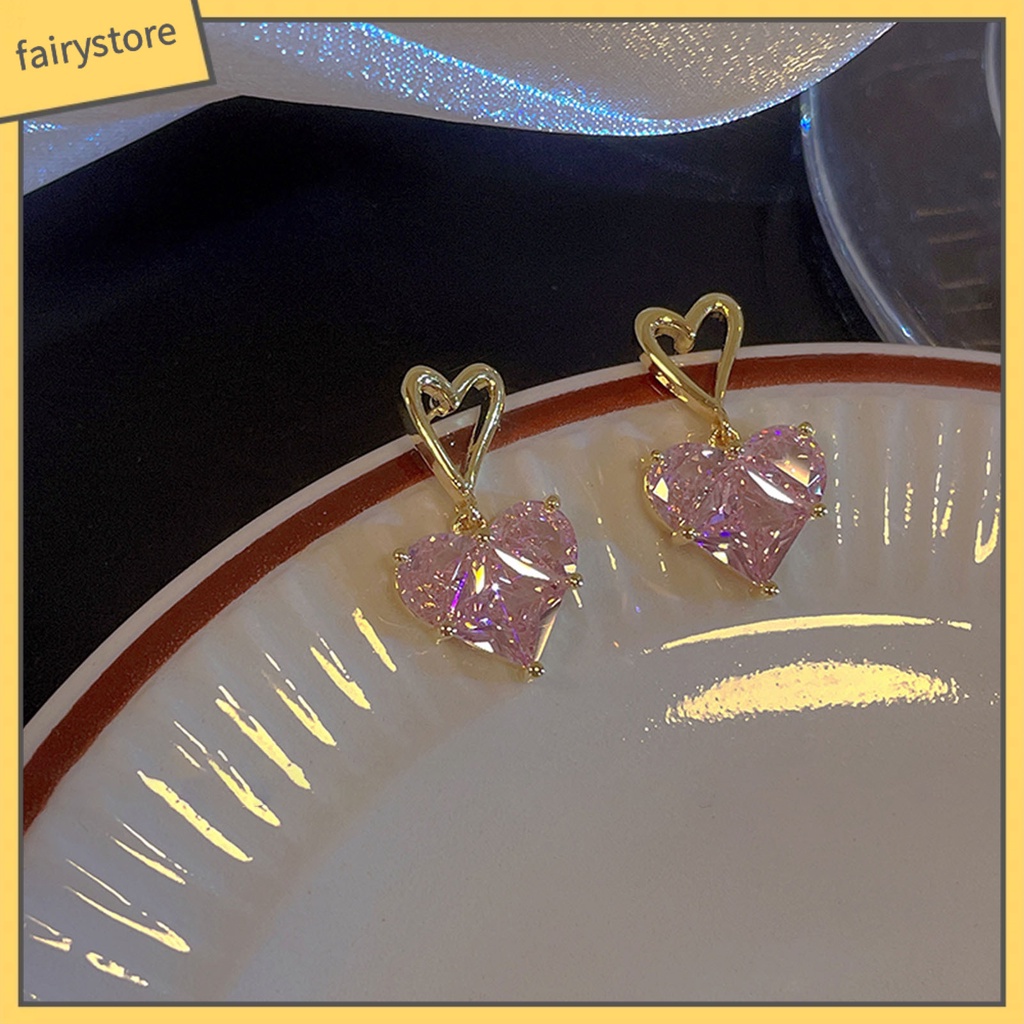 Set 1 / 1 Cặp Bông Tai / Vòng cổ Hình Trái Tim Đính Pha Lê Lấp Lánh Thời Trang Cho Nữ