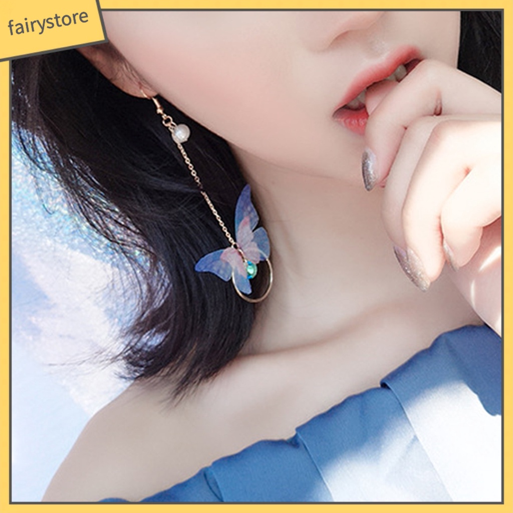 1 Đôi Bông Tai Chuỗi Tròn Đính Ngọc Trai Giả Hình Bướm Phong Cách Retro