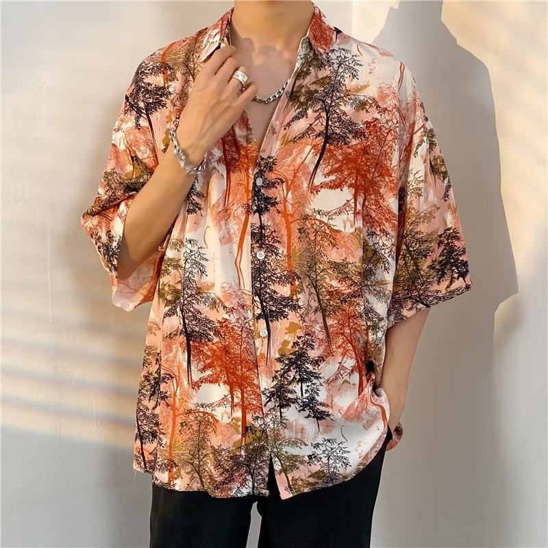 Áo Sơ Mi Tay Ngắn Mềm Mại Dáng Rộng In Họa Tiết Hoa Phong Cách Hawaii Cổ Điển Thời Trang Mùa Hè 2023 Cho Nam