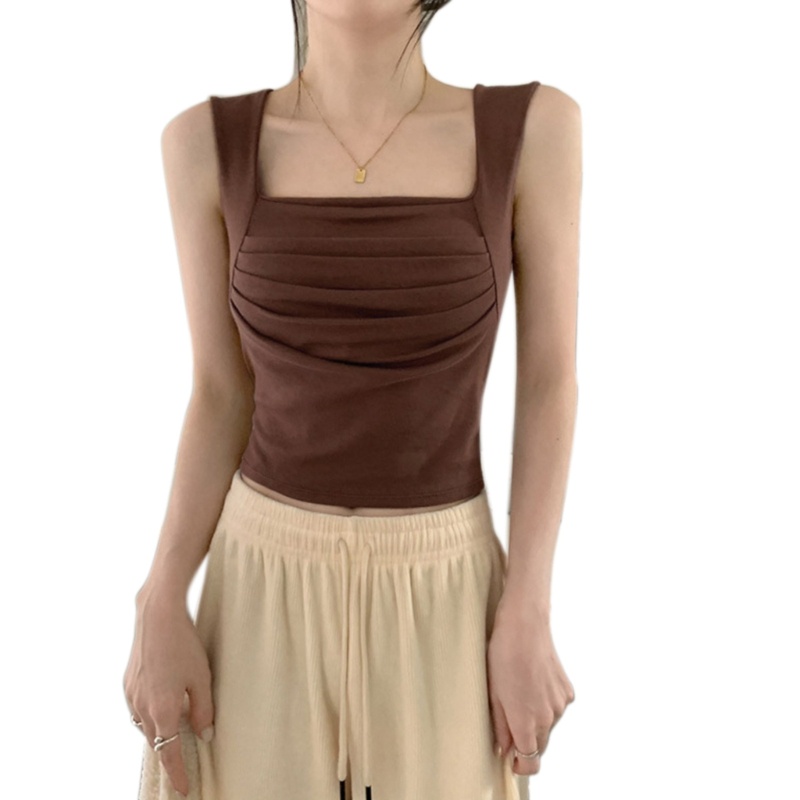 Áo Croptop Cổ Vuông Màu Trơn Mềm Mại Thời Trang Mùa Hè Quyến Rũ Cho Nữ