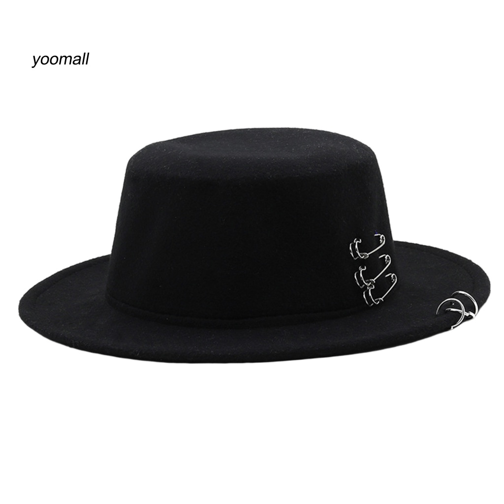 Yo / Mũ Fedora Len Vành Phẳng Màu Trơn Trang Trí Retro Chống Nắng Dành Cho Nam Nữ