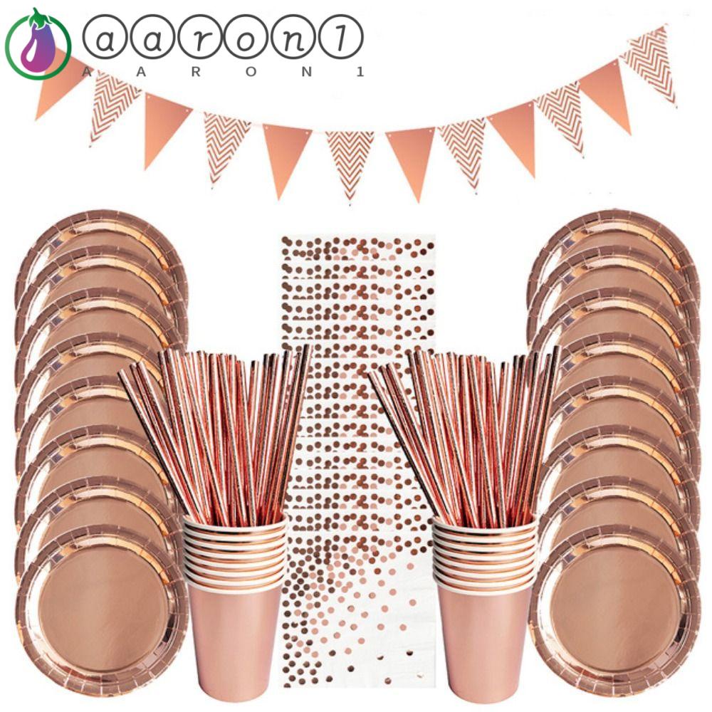 Bộ Dụng Cụ Ăn Uống AARON1 Dùng Một Lần Với Họa Tiết Chấm Bi Và Hoa Hồng|Đĩa Giấy Chất Lượng Cao Tiện Lợi Dễ Sử Dụng