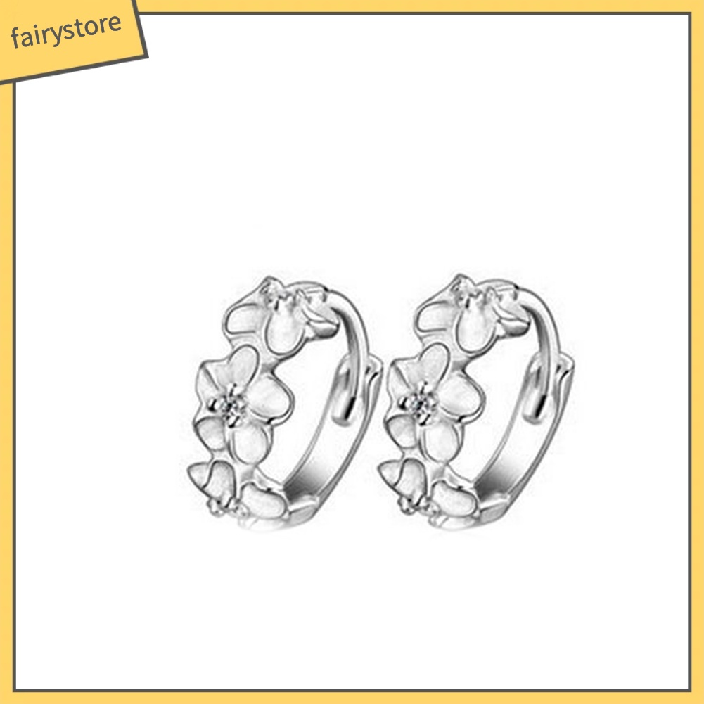 Bông Tai Mạ Bạc 925 Hình Hoa Đính Đá Ngọt Ngào Hoops