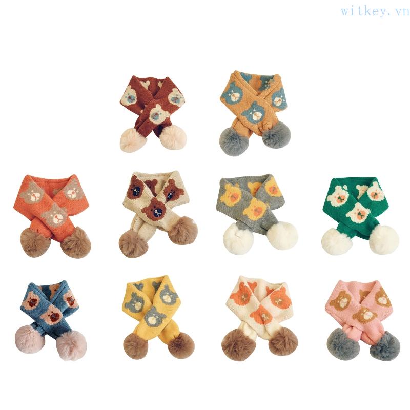 Khăn Choàng Cổ Dệt Kim Dày Dặn Giữ Ấm In Họa Tiết Hoạt Hình Dễ Thương Thời Trang Thu Đông Cho Bé