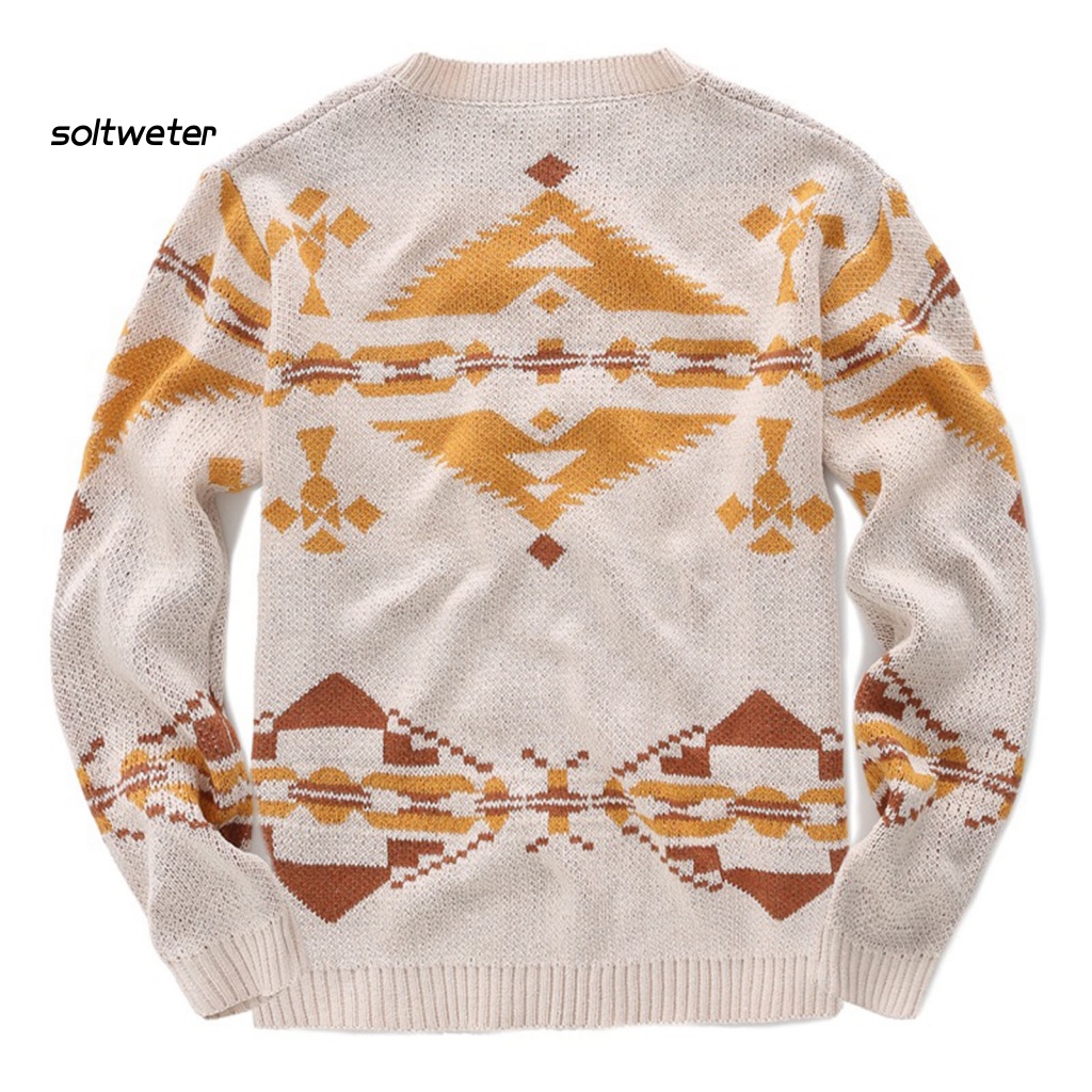 Áo Sweater Dệt Kim Cổ Tròn In Họa Tiết Hình Học Thời Trang Mùa Thu Cho Nam