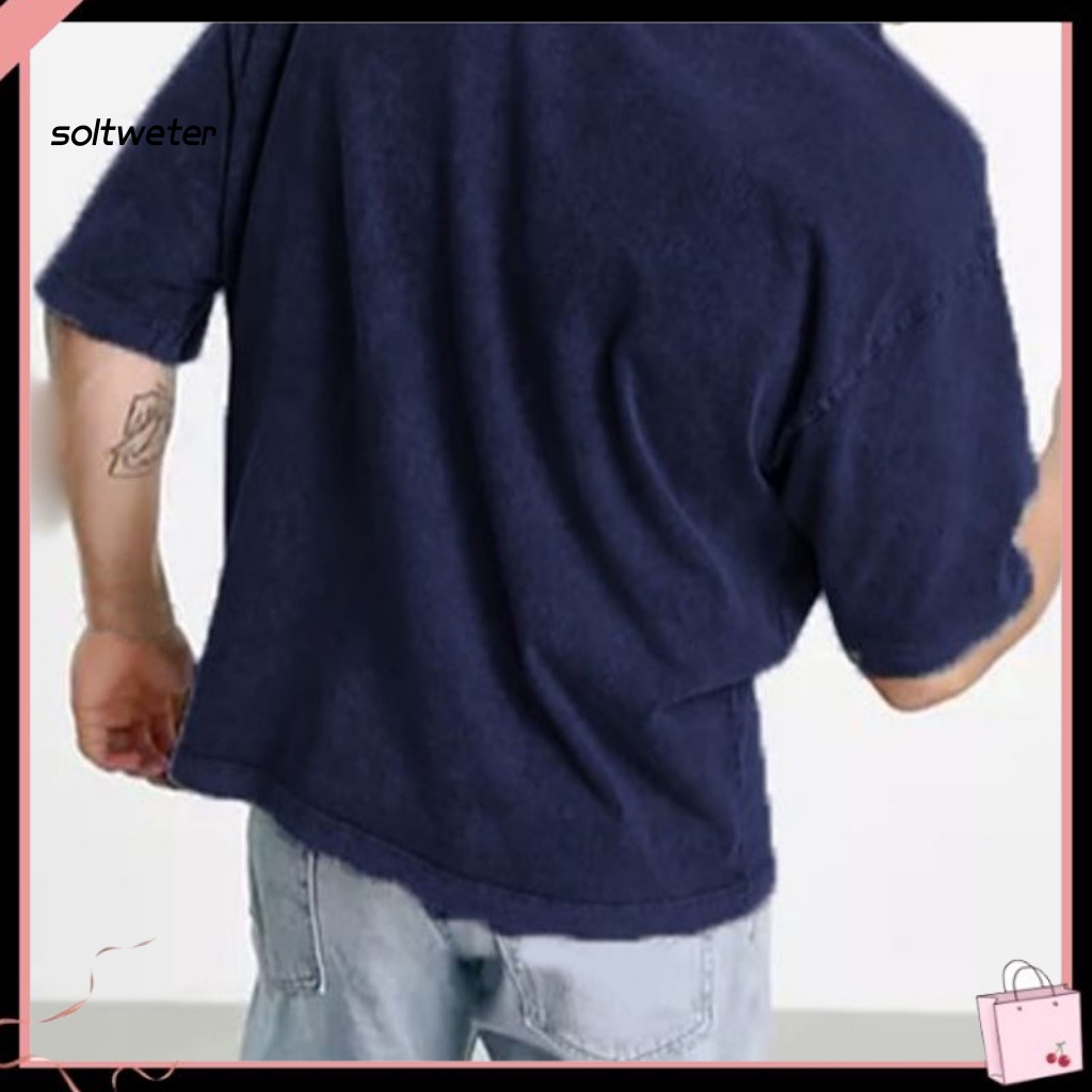 Áo Thun Cổ Chữ V Dáng Rộng Màu Sắc Tinh Khiết Phong Cách Vintage Thời Trang Mùa Hè Cho Nam