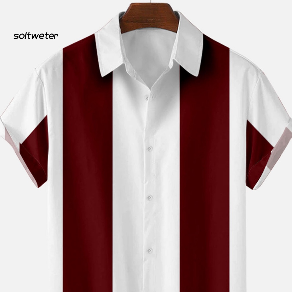 Áo Sơ Mi Tay Ngắn Cổ Bẻ Dáng Rộng Cài Khuy Kẻ Sọc Thời Trang Công Sở Cho Nam