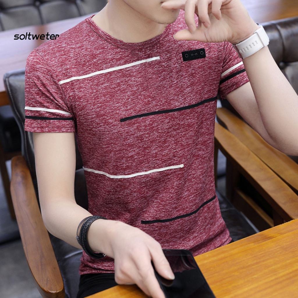 Áo Thun Nam Tay Ngắn Cổ Tròn Màu Sắc Tương Phản Thời Trang