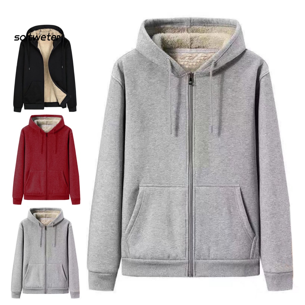 Áo Khoác Hoodie Mùa Đông Dày Dặn Màu Sắc Trơn Cho Nam
