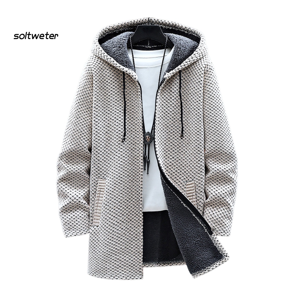 Áo Khoác Sweater Dệt Kim Tay Dài Có Mũ Trùm Vải Lông Dày Dặn Phối Dây Rút Thời Trang Thu Đông Đường Phố