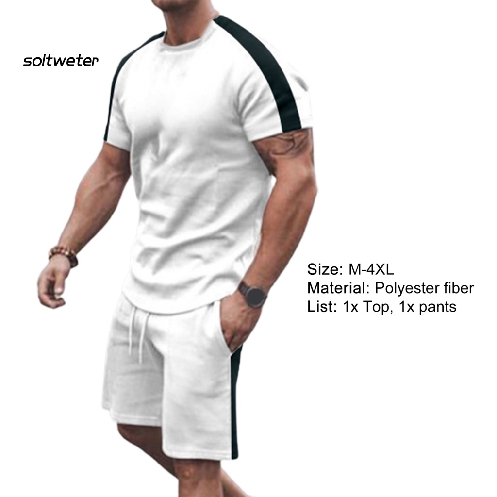 Bộ Đồ Thể Thao 2 Món Áo Thun Cổ Tròn Phối Quần Short Lưng Thun Màu Sắc Tương Phản Thời Trang Mùa Hè Cho Nam
