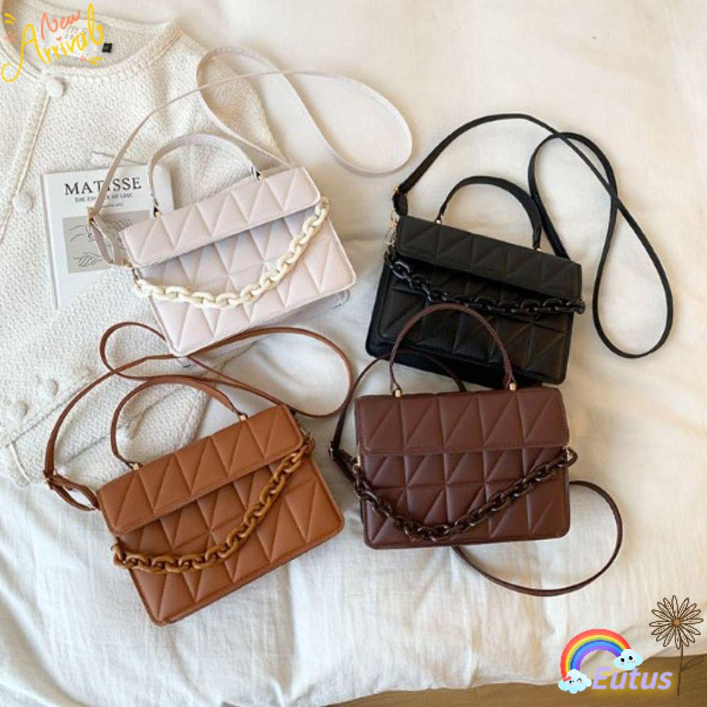 Túi Xách Đeo Vai Họa Tiết Sọc Caro Phối Dây Đeo Sợi Xích Thời Trang