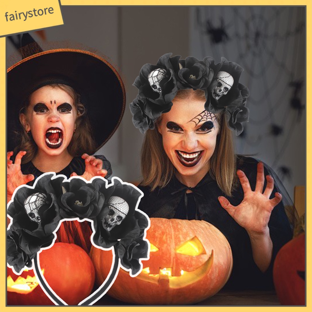 Băng Đô Cài Tóc Hình Đầu Lâu Sáng Tạo Co Giãn Trang Trí Halloween