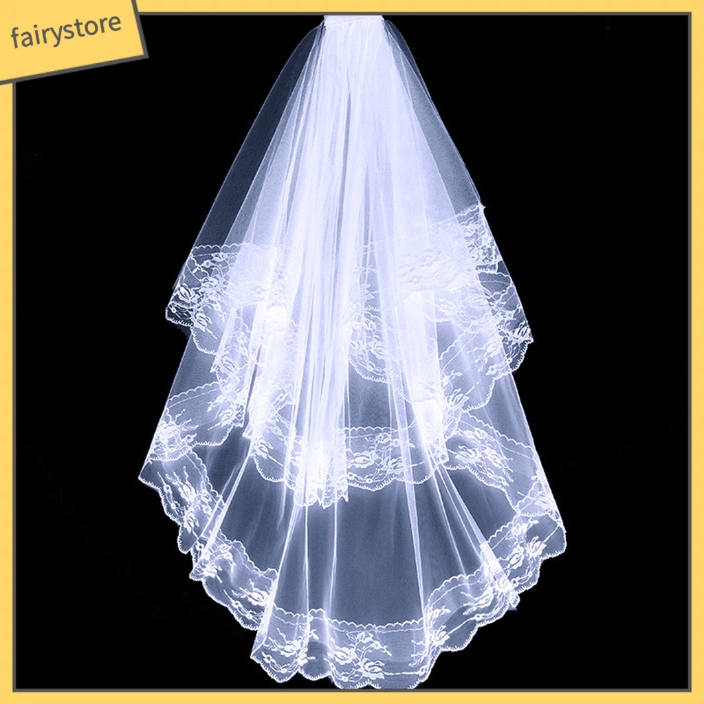 Mạng Che Mặt Hai Lớp Phối Ren Gọn Nhẹ Dễ Phối Đồ Kèm Lược Cài Tóc Cho Cô Dâu