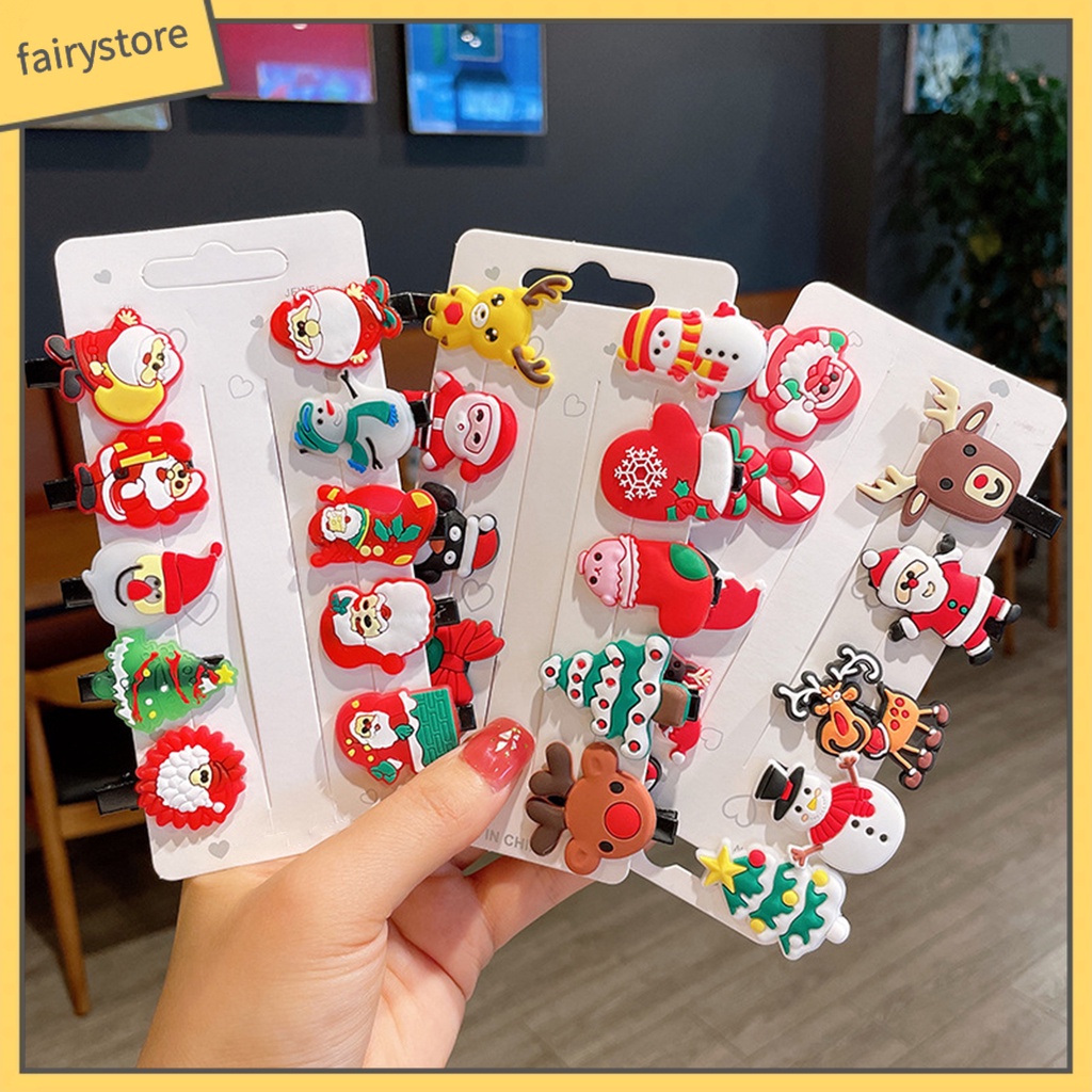 [FRO] Set 10 Kẹp Tóc Họa Tiết Bông Tuyết Giáng Sinh Hoạt Hình Dễ Phối Đồ Dành Cho Trẻ Em