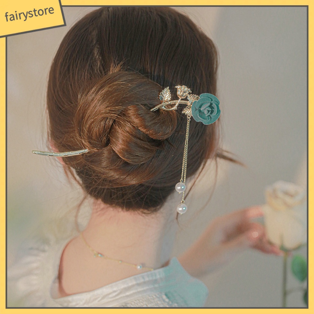 Trâm Cài Tóc Đính Hạt Và Tua Rua Chống Trượt Trang Trí Hoa Hồng Dễ Thương Dành Cho Bạn Nữ