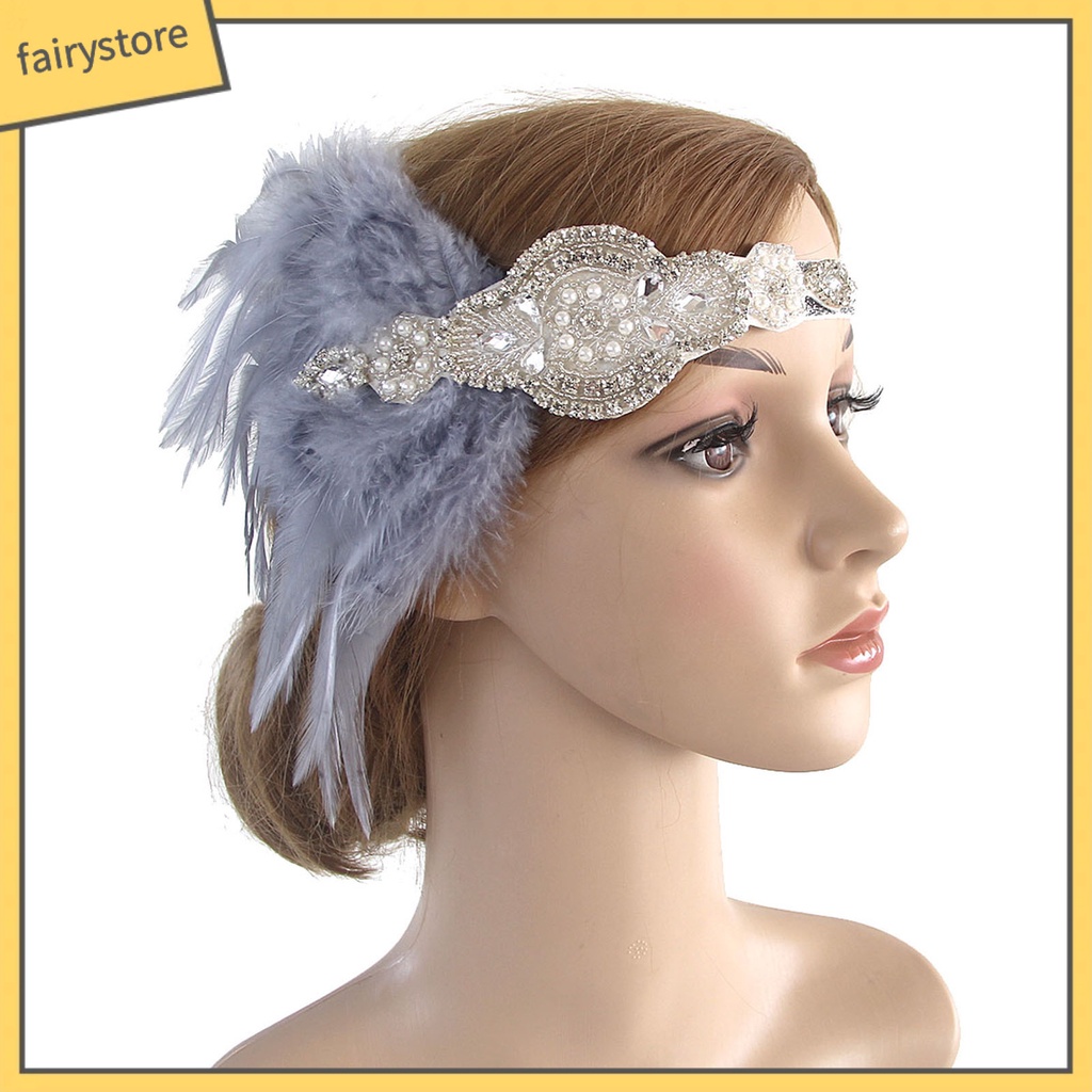 [FRO] Cài Tóc Đính Đá Ngọc Trai Giả Phối Lông Vũ Tua Rua Phong Cách Vintage Cho Cô Dâu