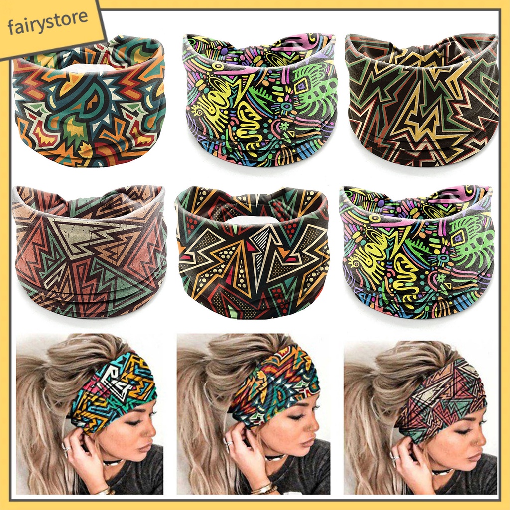 Băng Đô Cài Tóc Bản Rộng Thấm Hút Mồ Hôi Nhanh Khô Co Giãn In Họa Tiết Caro Phong Cách Bohemia Cho Nữ