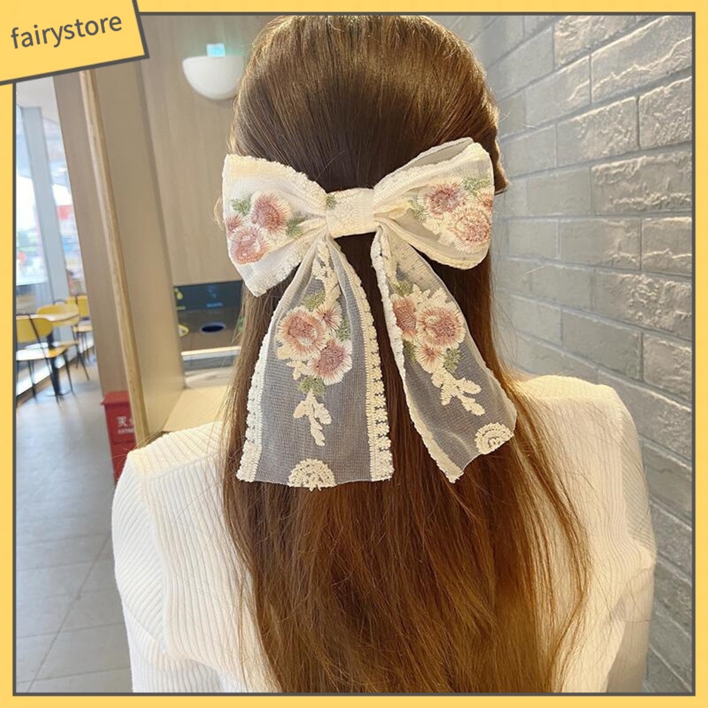 Kẹp Tóc Hình Nơ Ren Tinh Tế Chống Mòn Cho Nữ