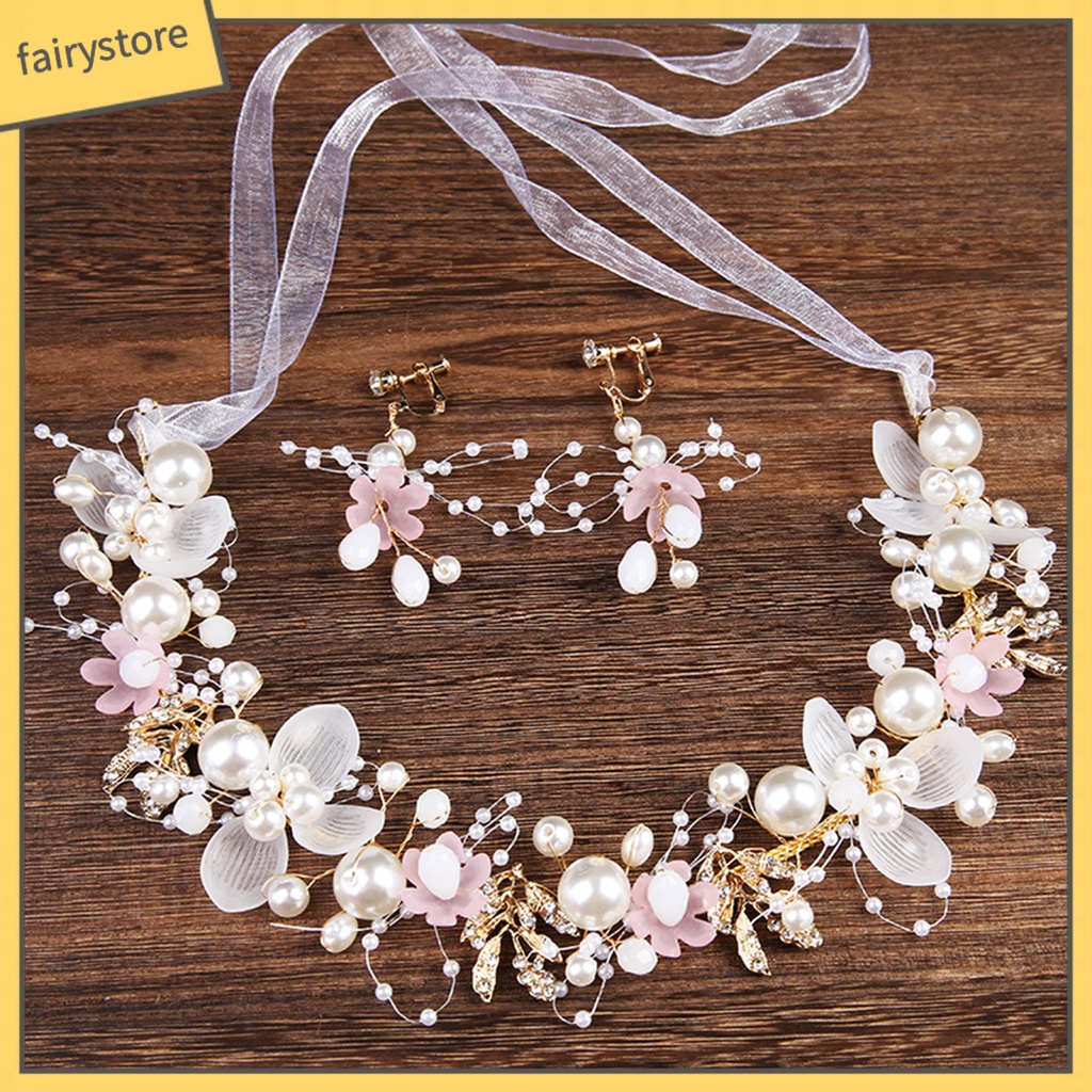 Băng Đô Cài Tóc Hình Vương Miện Công Chúa Đính Hoa Lá Dây Ruy Băng Co Giãn Điều Chỉnh Được Chống Trượt Cho Bé Gái