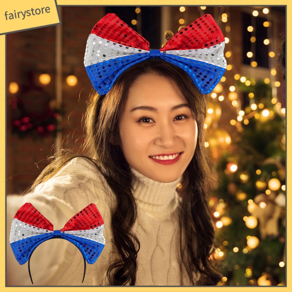 [FRO] Băng Đô Nơ Lớn Đính Kim Sa Phong Cách Mỹ Độc Lập Ngày Lễ