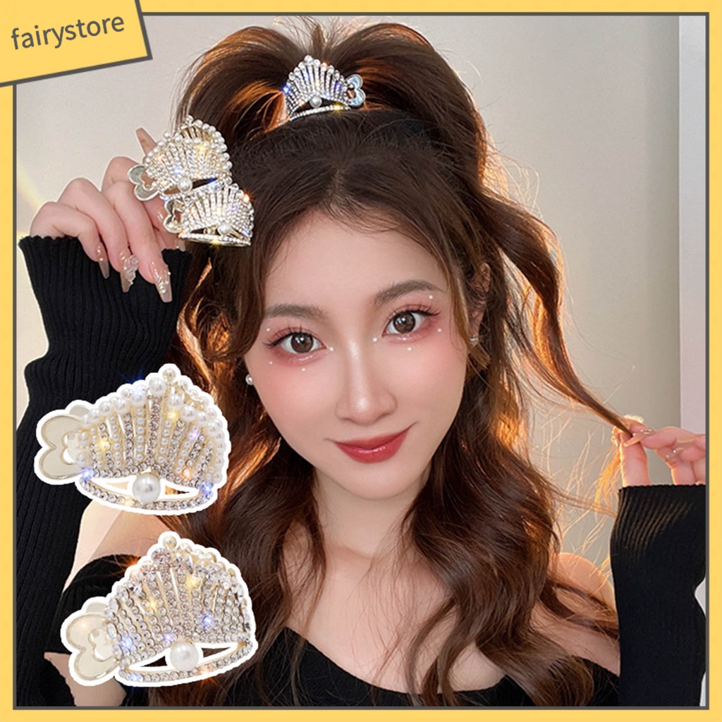 Kẹp Tóc Càng Cua Đính Đá &amp; Ngọc Trai Giả Hình Đuôi Thỏ Chống Trượt Cho Nữ