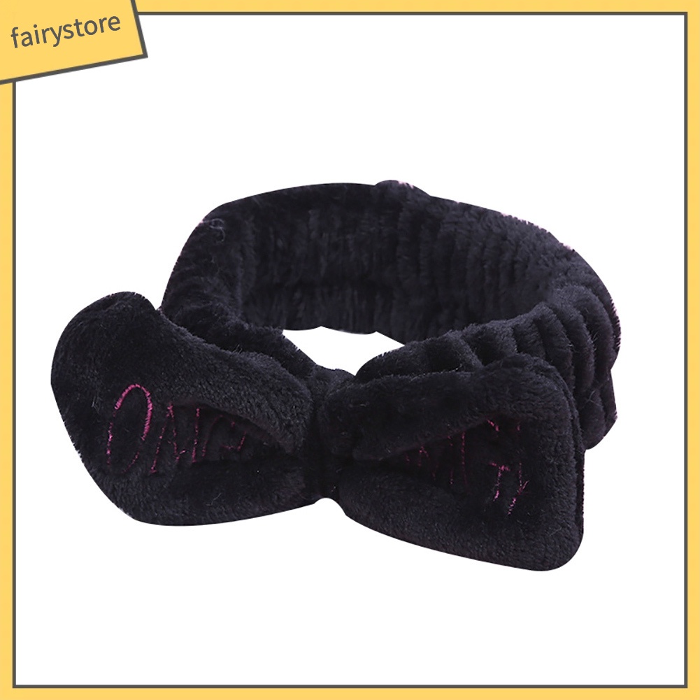 Băng Đô Nhung Lông Co Giãn Thêu Chữ Thắt Nơ Cho Nữ Rửa Mặt