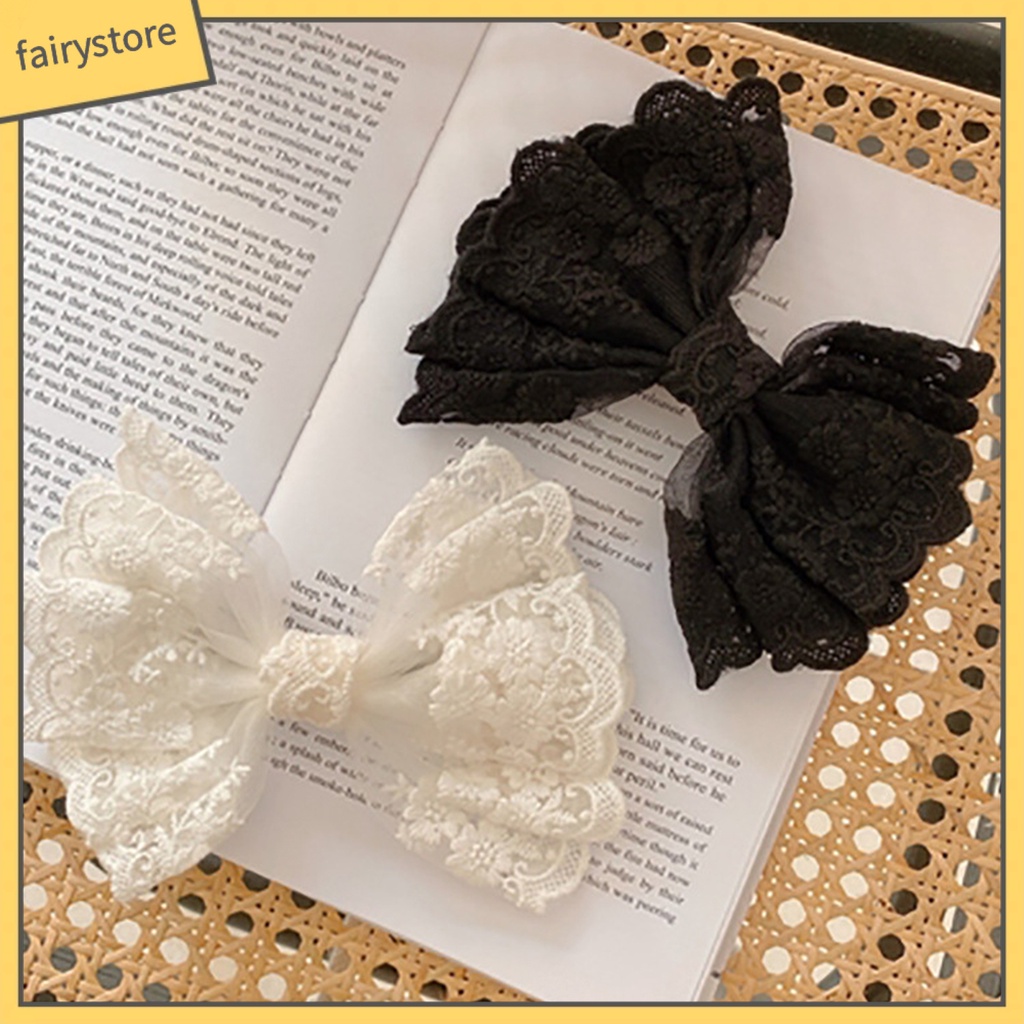 Kẹp Tóc Hình Nơ Phối Ren Chống Trượt Thiết Kế Tinh Tế Thời Trang