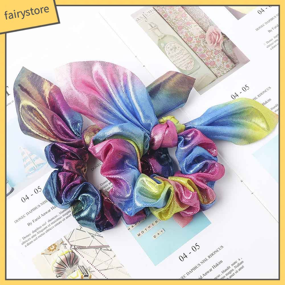 Dây Cột Tóc Co Giãn Hình Nơ Màu Sắc Gradient Lấp Lánh Cho Nữ