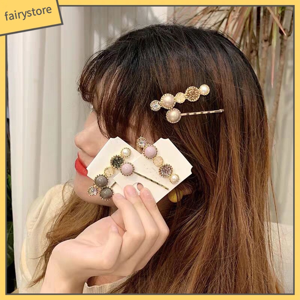 Set 2 Kẹp Tóc Đính Đá / Ngọc Trai Giả Thời Trang Nữ