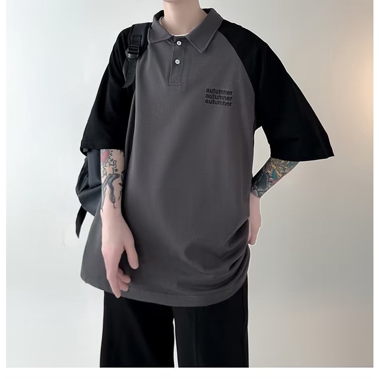 Áo Thun Polo Tay Ngắn Màu Sắc Tương Phản Phong Cách Retro Thời Trang Mùa Hè Cho Nam Giới 260g