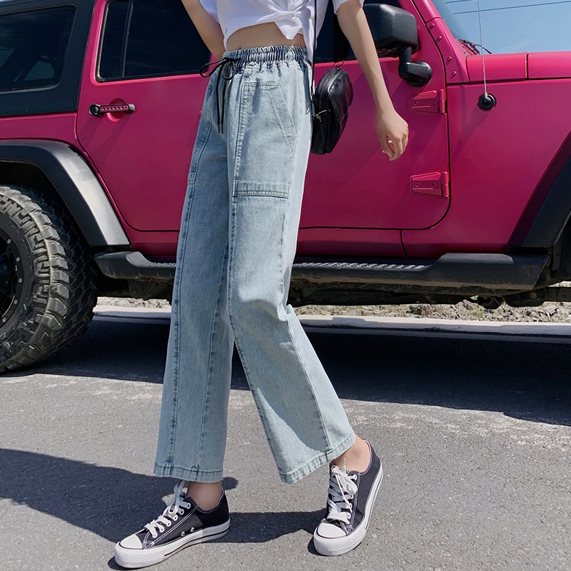 Hàng Mới Về Quần Jeans Denim Cotton Lưng Thun Ống Suông Dây Rút Dành Cho Nữ Plus Size S-5xl 2023