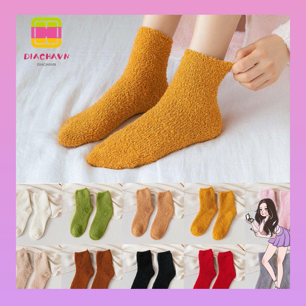 Vớ Nhung San Hô Dày Mềm Mại Màu Trơn Giữ Ấm Mùa Đông