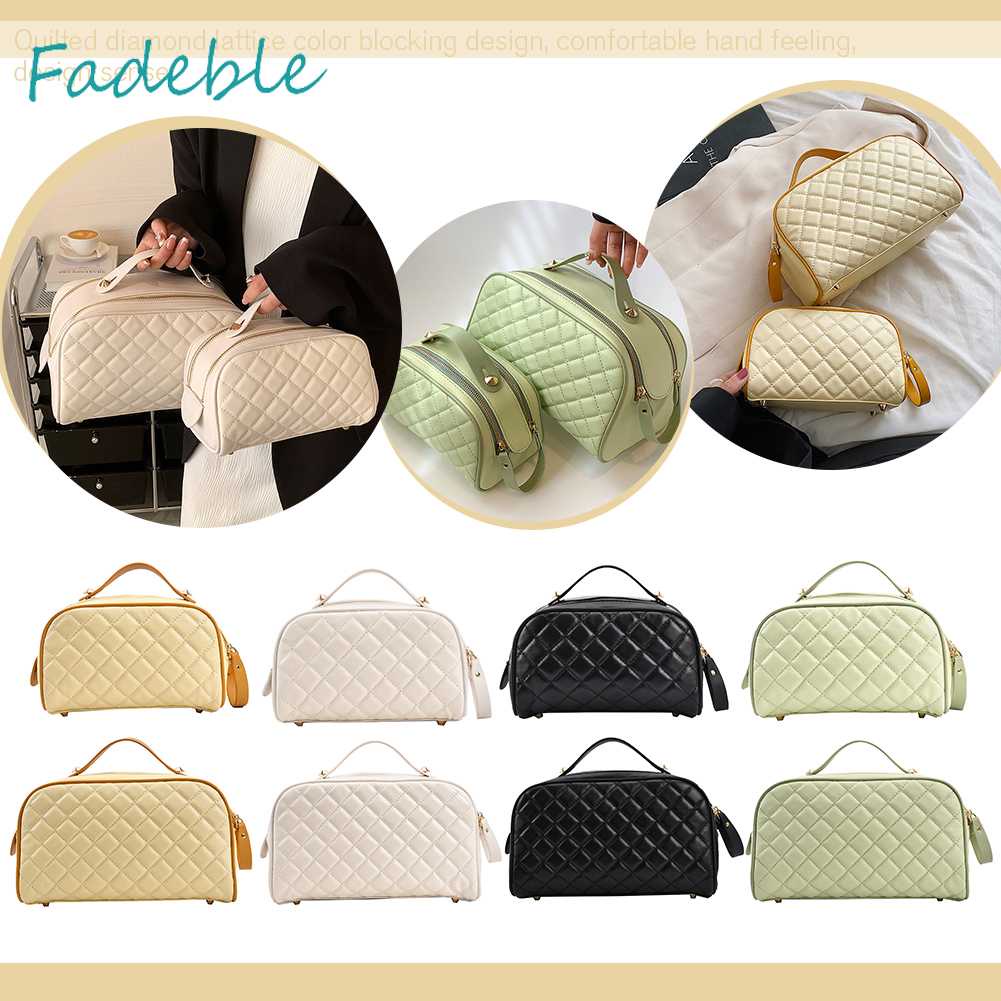 Túi Đựng Mỹ Phẩm Da PU Có Khóa Kéo Họa Tiết Kim Cương Sang Trọng Cho Nữ