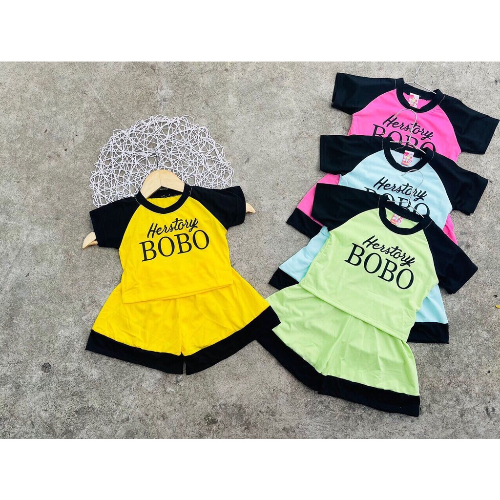 Đồ bộ thun bobo phối màu bé gái (màu ngẫu nhiên)
