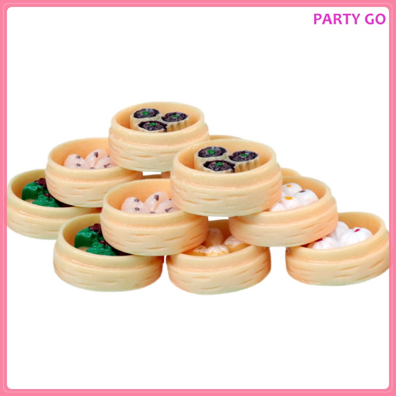 Set 12 Mô Hình Bánh Bao Hấp Mini Bằng Nhựa Resin Kích Thước 2.4X0.9CM Để Bàn Trang Trí
