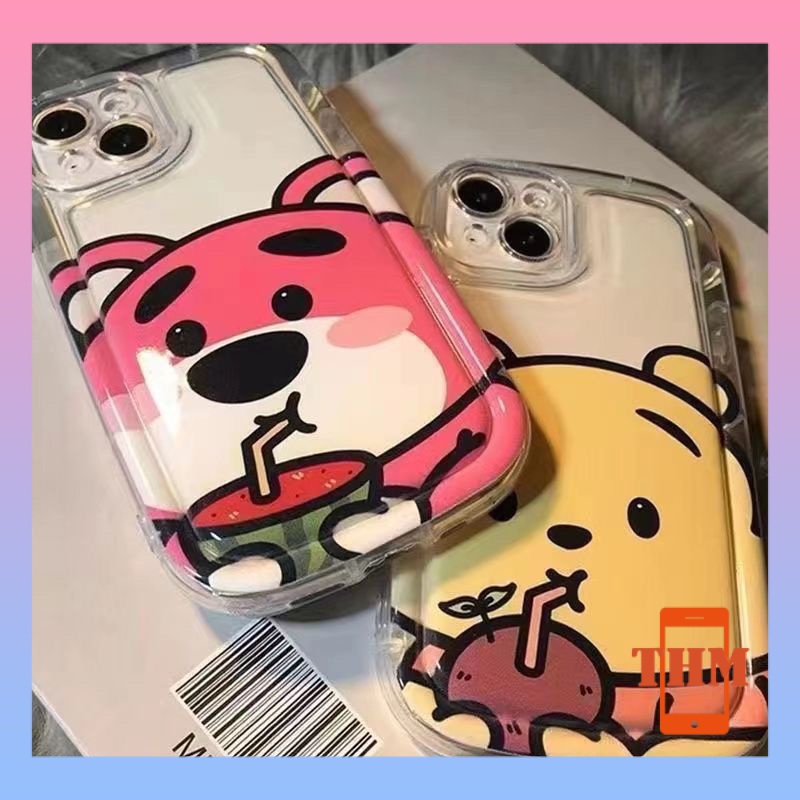Ốp lưng iPhone Gấu dâu tây hoạt hình và gấu Pooh,  xà phòng, đệm khí, vỏ mềm Cho Iphone 6 / 6S / 6splus / se / 7 / 7plus / 8 / 8plus / X / xs / xsmax / 11 / 12 / 13 / 14 / Plus / Pro / Pro Max-401