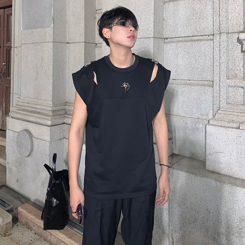 Áo Thun Không Tay Phối Nút Kim Loại Thời Trang Mùa Hè Dành Cho Nam