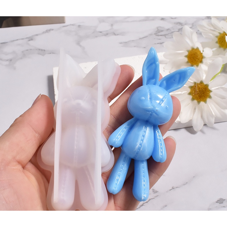 Khuôn Silicon hình thỏ đúc bằng keo Epoxy, Thạch cao cho hình Thỏ nằm kèm móc khóa