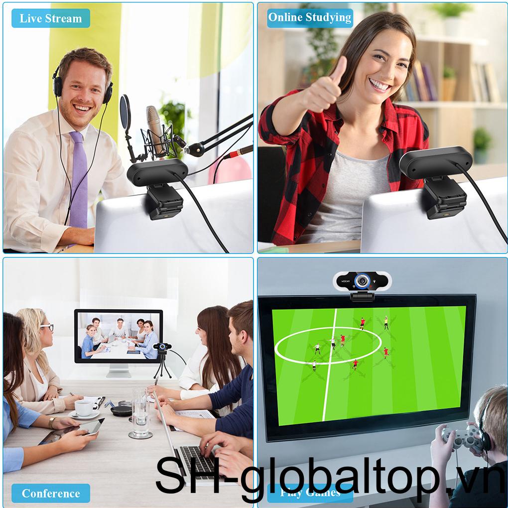 Camera USB 1080P Đèn LED Trắng 5500K Có Micro Hình Tam Giác Mới Cho Máy Tính